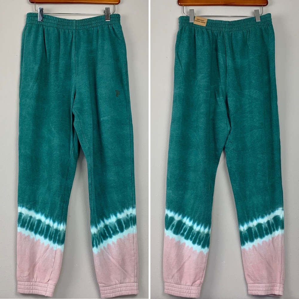 NWT XS PINK Victoria’s Secret High Waist Campus Joggers Tie Dye Sweatpants VS